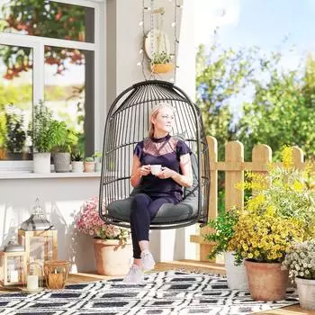 Outsunny Hängesessel mit Kissen Polyrattan faltbar bis 150 kg dunkelgrau