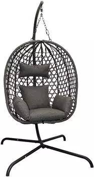 Spetebo H&auml;ngesessel Outdoor mit Sitz- und Kopfkissen Polyrattan mit Gestell und Standfu&szlig; 194 x 104 cm