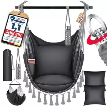 Kesser Safari XXL H&auml;ngesessel mit Kissen, Getr&auml;nkehalter & B&uuml;cherfach, bis 150kg (Safari XXL)