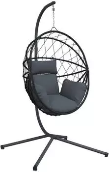 vidaXL H&auml;ngesessel Ei-Design mit St&auml;nder, Polyrattan/Stahl, anthrazit (4007402)