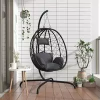 vidaXL H&auml;ngesessel mit Kissen Anthrazit Poly Rattan & Stahl