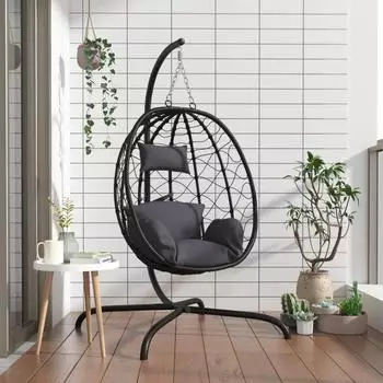 vidaXL H&auml;ngesessel mit Kissen, Polyrattan und Stahl, anthrazit (360045)