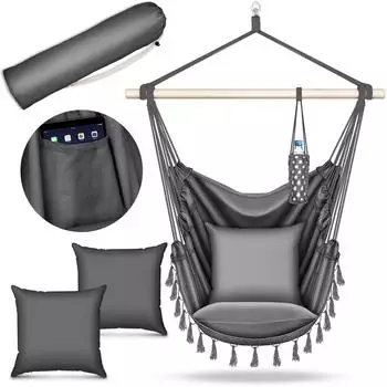 tillvex H&auml;ngesessel anthrazit mit Getr&auml;nkehalter & B&uuml;cherfach, Indoor & Outdoor (TVHS013)