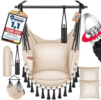 Kesser H&auml;ngesessel Safari XXL mit 2 Kissen, Getr&auml;nkehalter & B&uuml;cherfach, bis 150kg (22135)