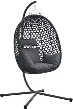 vidaXL H&auml;ngender Eierstuhl Korb mit St&auml;nder, Poly Rattan, anthrazit (42003851)