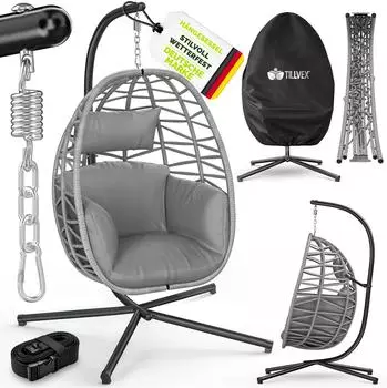 tillvex Swivo H&auml;ngesessel Rattan klappbar mit Gestell & Abdeckung (TVSWHS-002)