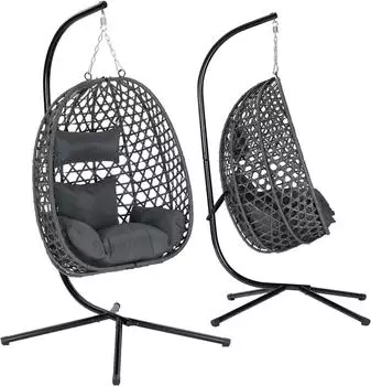 Woltu Hängesessel mit Gestell PE-Rattan grau, bis 150kg (W0UETT0972)