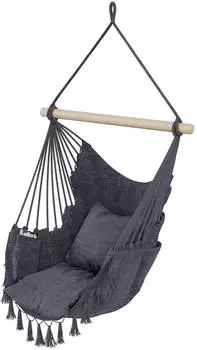 QLS H&auml;ngesessel Boho-Stil 130x100cm mit 2 Kissen, graphit, bis 200kg (11281)