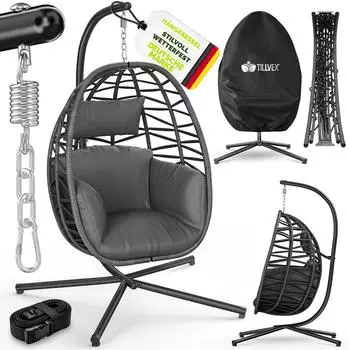 tillvex Swivo H&auml;ngesessel mit Gestell, Rattan, klappbar, bis 150kg (TVSWHS-001)