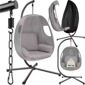 TecTake H&auml;ngesessel Anika mit Gestell und Kissen, 160kg, hellgrau