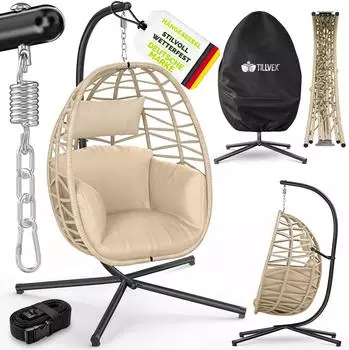 tillvex Swivo H&auml;ngesessel mit Gestell, Rattan, klappbar, 150kg (TVSWHS-004)
