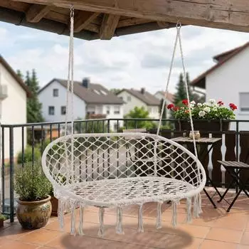 casa.pro Kailua H&auml;ngesessel f&uuml;r 2 Personen, Boho, cremewei&szlig;, 200kg (Kailua)