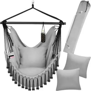 TecTake H&auml;ngesessel Malika Boho-Style, grau, 150kg (Malika)