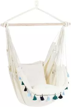 Beliani Varena H&auml;ngesessel Baumwolle beige/blau, Boho