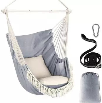 LuxusKollektion Hängesessel mit Stahl-Spreizstange, 2 Kissen, tragbar