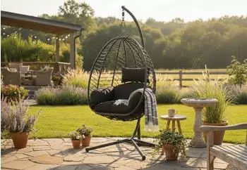 Home Collective H&auml;ngesessel mit Gestell, schwarz, Indoor & Outdoor (K7331)