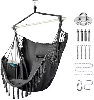 LuxusKollektion Hängesessel XXL Baumwolle, dunkelgrau, 150x130cm