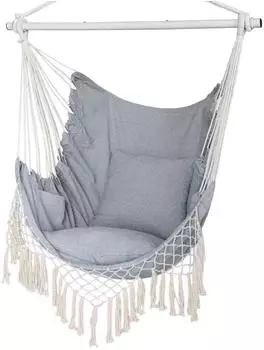 LuxusKollektion H&auml;ngesessel Baumwolle, grau, mit Kissen, 150kg