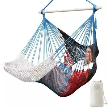 LuxusKollektion H&auml;ngesessel Netz Baumwollseil 240x80cm schwarz/rot/blau/wei&szlig;