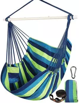 LuxusKollektion H&auml;ngesessel Baumwollgewebe blau/gr&uuml;n gestreift 130x100cm