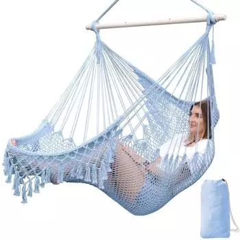 LuxusKollektion H&auml;ngesessel Baumwollseil gewebt, hellblau, 240x80cm