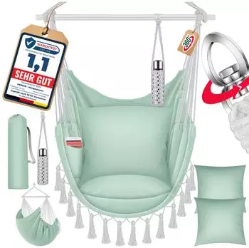 Kesser H&auml;ngesessel Safari XXL mit Kissen, bis 150kg, gr&uuml;n/wei&szlig;