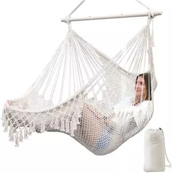 LuxusKollektion H&auml;ngesessel Baumwollseil, handgewebt, wei&szlig;, 240x80cm