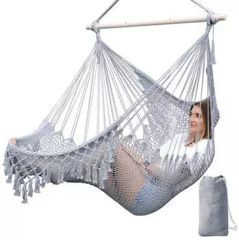 LuxusKollektion Hängesessel, handgewebt, Baumwollseil, Metallspreizstange, faltbar