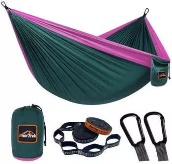 Gerster Camping-Hängematte Fallschirm-Nylon 300x200cm dunkelgrün & fuchsia