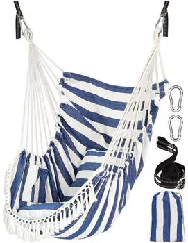 LuxusKollektion Hängesessel Baumwolle mit 2 Sitzkissen, blau/weiß