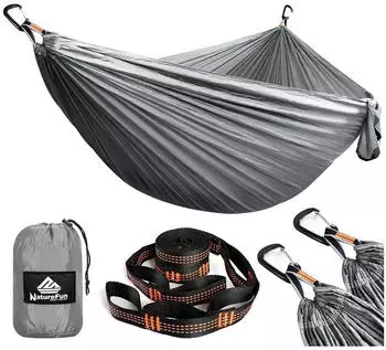 Gerster Camping-H&auml;ngematte Fallschirm-Nylon 300x200cm hellgrau 300kg
