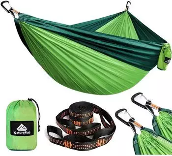 Gerster Camping H&auml;ngematte 300x200cm, 300kg, Fallschirm-Nylon, apfelgr&uuml;n/dunkelgr&uuml;n