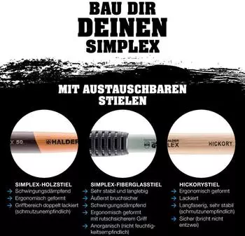 Halder SIMPLEX Schonhammer TPE-soft/TPE-mid, &Oslash; 60mm, extra kurzer Holzstiel (3013.062)