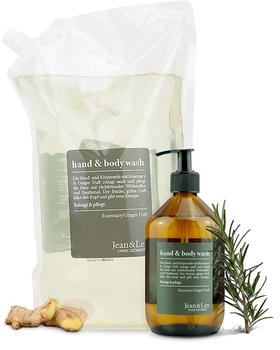 Jean & Len Rosemary & Ginger Hand & Body Wash Glasflasche + Nachfüllbeutel (250ml+1,5l)