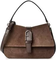 Furla Flow M Handtasche Wildleder Schokolade Arch-Logo
