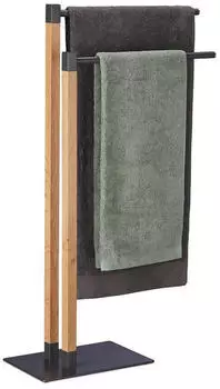 Relaxdays Handtuchst&auml;nder freistehend 2 Stangen Holz/Metall anthrazit/natur (10038010)
