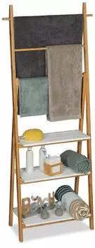 Relaxdays Handtuchhalter mit Regalablagen, klappbar, Bambus/MDF, 150x50x30cm (10025002_0)
