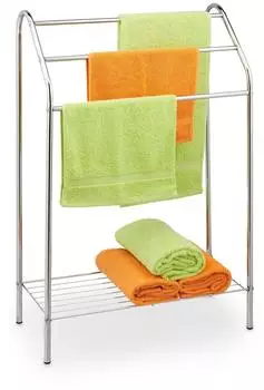 Relaxdays Handtuchst&auml;nder freistehend, 3 Stangen, mit Ablage, silber