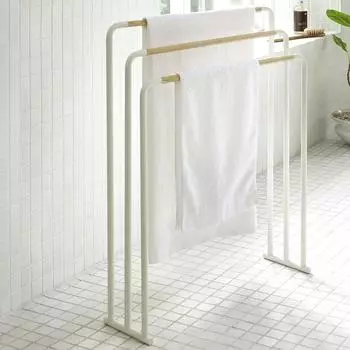YAMAZAKI Plain Handtuchständer freistehend, Metall, weiß, 3 Stangen