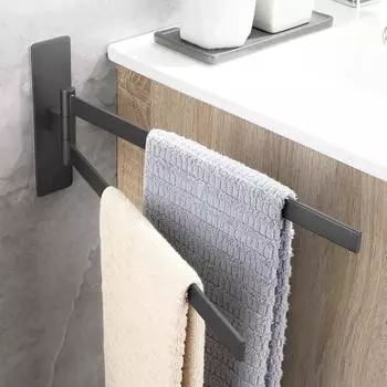 LuxusKollektion Doppel-Handtuchhalter ohne Bohren, 180&deg; schwenkbar, Edelstahl schwarz