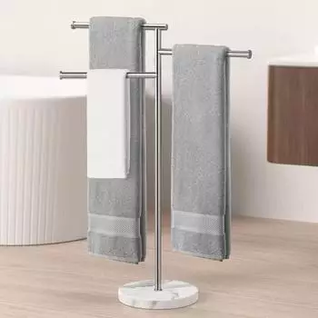 LuxusKollektion Handtuchst&auml;nder freistehend, 3 schwenkbare Arme, Edelstahl SUS304, Marmorsockel, 100cm