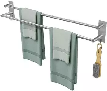 LuxusKollektion Doppelter Handtuchhalter SUS304 Edelstahl selbstklebend 80cm mit 2 Haken