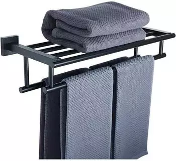 LuxusKollektion Doppelter Handtuchhalter Wandmontage, Edelstahl, schwarz, 50cm