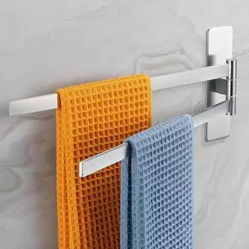 LuxusKollektion Handtuchhalter schwenkbar 2-armig, selbstklebend, Edelstahl geb&uuml;rstet, silber, 43x18x5cm