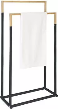 Relaxdays Handtuchst&auml;nder stehend, Metall/Holz, schwarz, 44x86x21cm