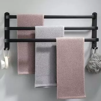 LuxusKollektion Handtuchhalter ohne Bohren, 3 Stangen, Aluminium, 60cm, schwarz