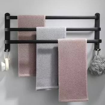 LuxusKollektion Handtuchhalter 3-st&ouml;ckig, Aluminium, schwarz, 30cm, Wandmontage mit Haken