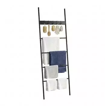 Relaxdays Handtuchleiter 4 Sprossen, 5 Haken, schwarz