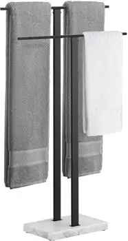 LuxusKollektion Handtuchst&auml;nder freistehend, 2 Arme, Edelstahl, Marmorsockel, schwarz, 84cm