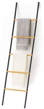 Relaxdays Handtuchleiter 5 Sprossen, Bambus & Eisen, 164x45cm (10051557_46)